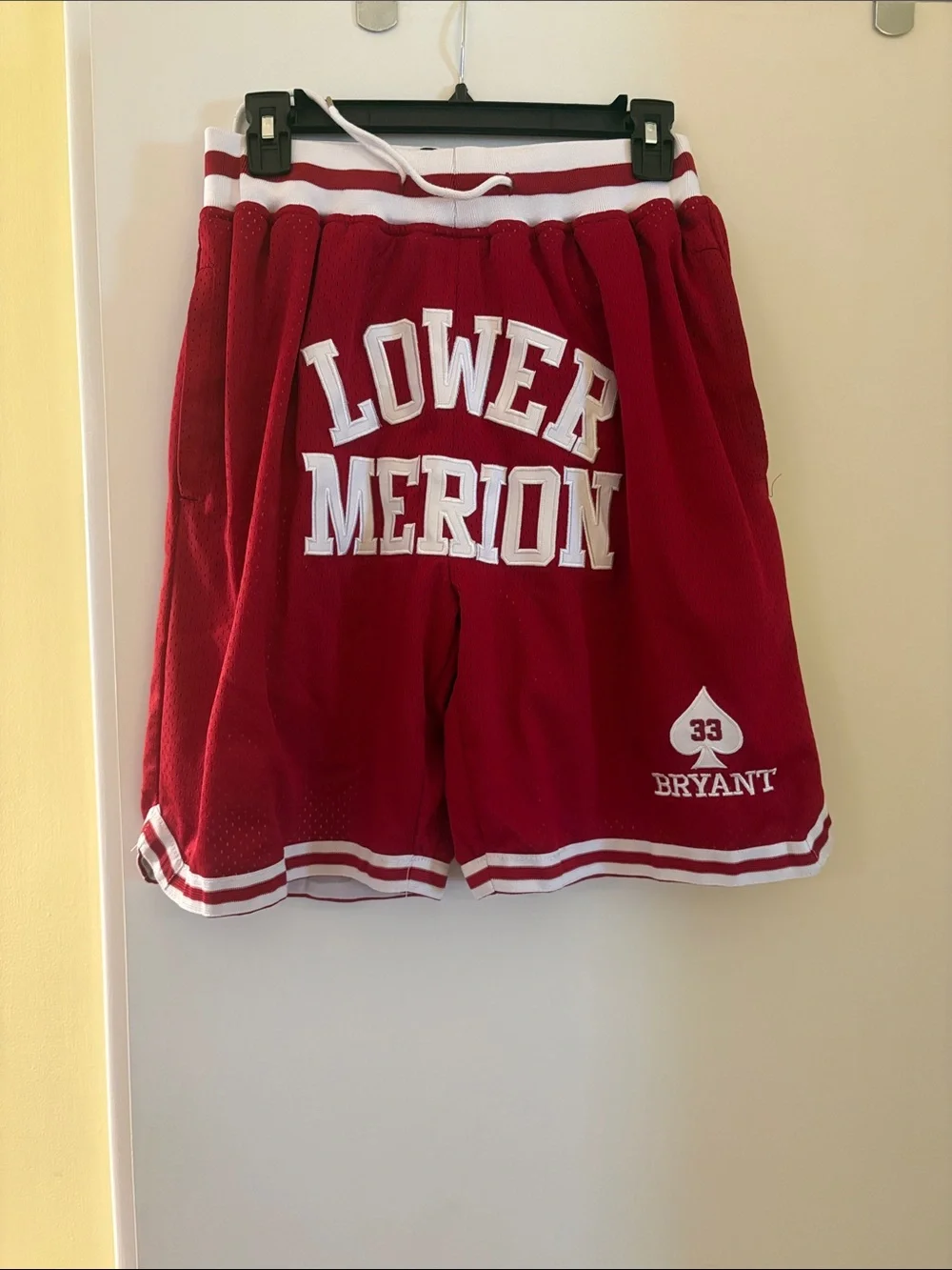 Men’s Red Mesh Shorts with 'Lower Merion' Print - Bryant 33 embroidered Detail